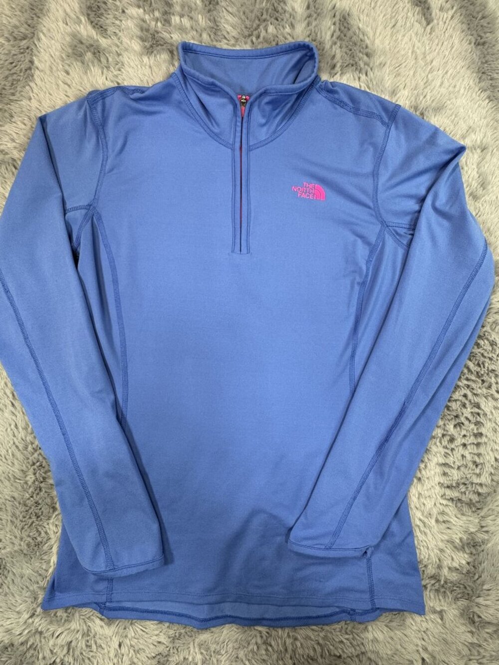 The North Face Womens Medium Athletic Long Sleeve 1/4 Pullover Blue/Pink